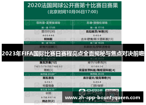 2023年FIFA国际比赛日赛程亮点全面揭秘与焦点对决前瞻